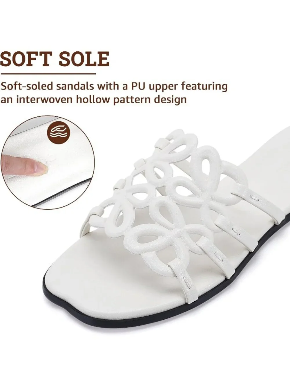 Women's White Rubber Ankle Strap Open Toe Flats Slip On Comfortable Shoes